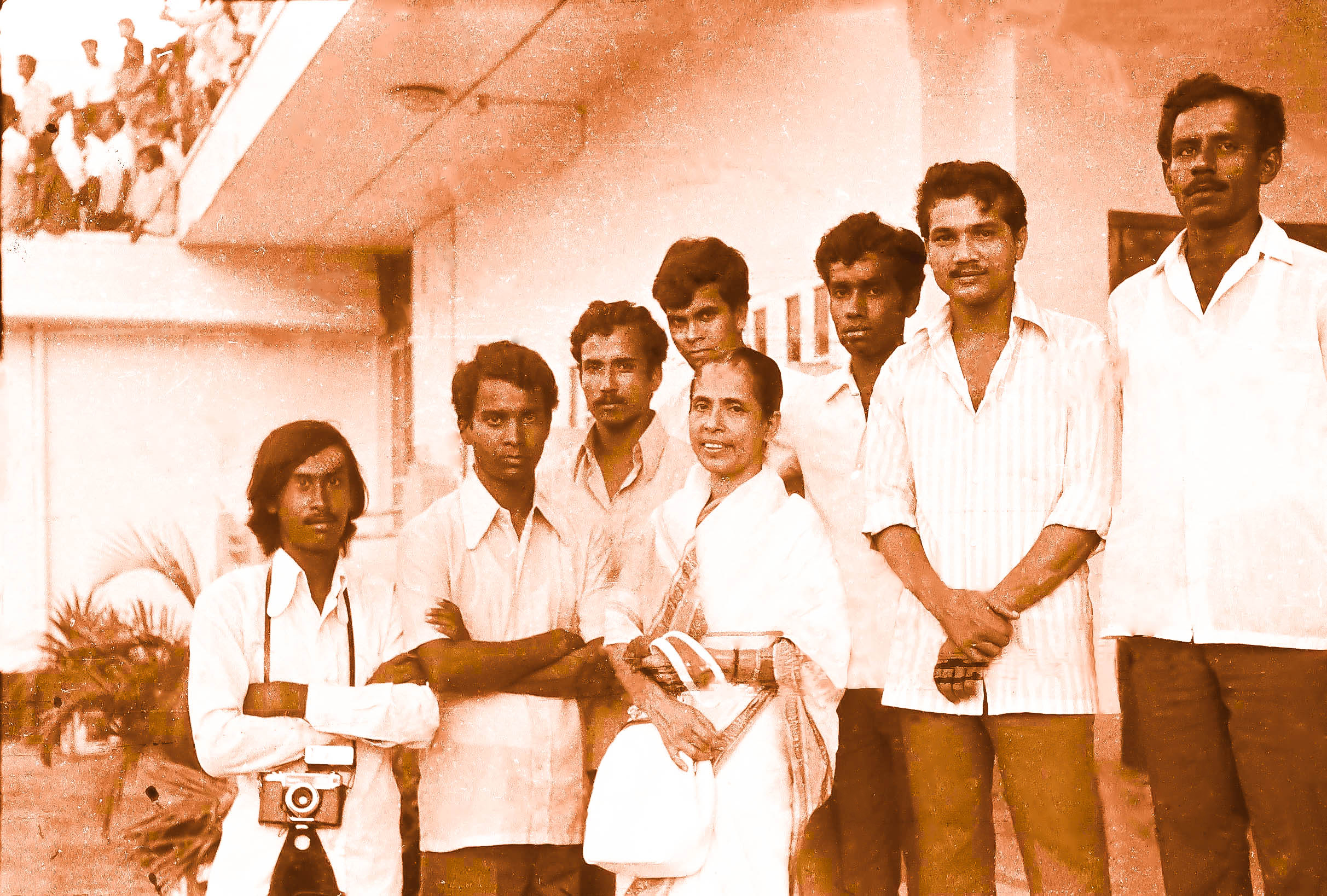 Comrade Anima Singh with second left freedom fighter Shahjahan Mridha Benu, then freedom fighters Idris Ali, Nazrul Islam and late student leader Advocate Jaharlal Chakraborty - Year 1974-1975